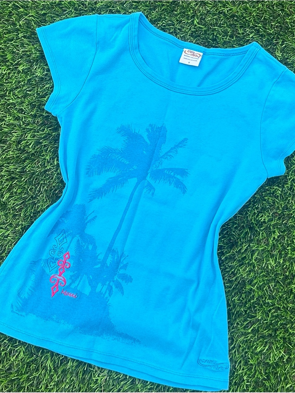 Bright Blue Palm-Print Tee
